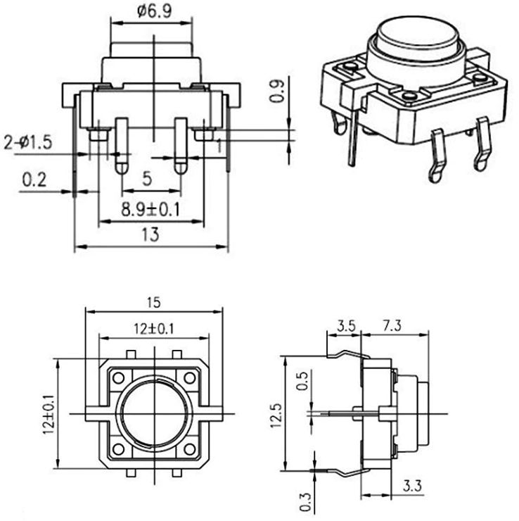 Micro Drukknop Schakelaar 12x12x7